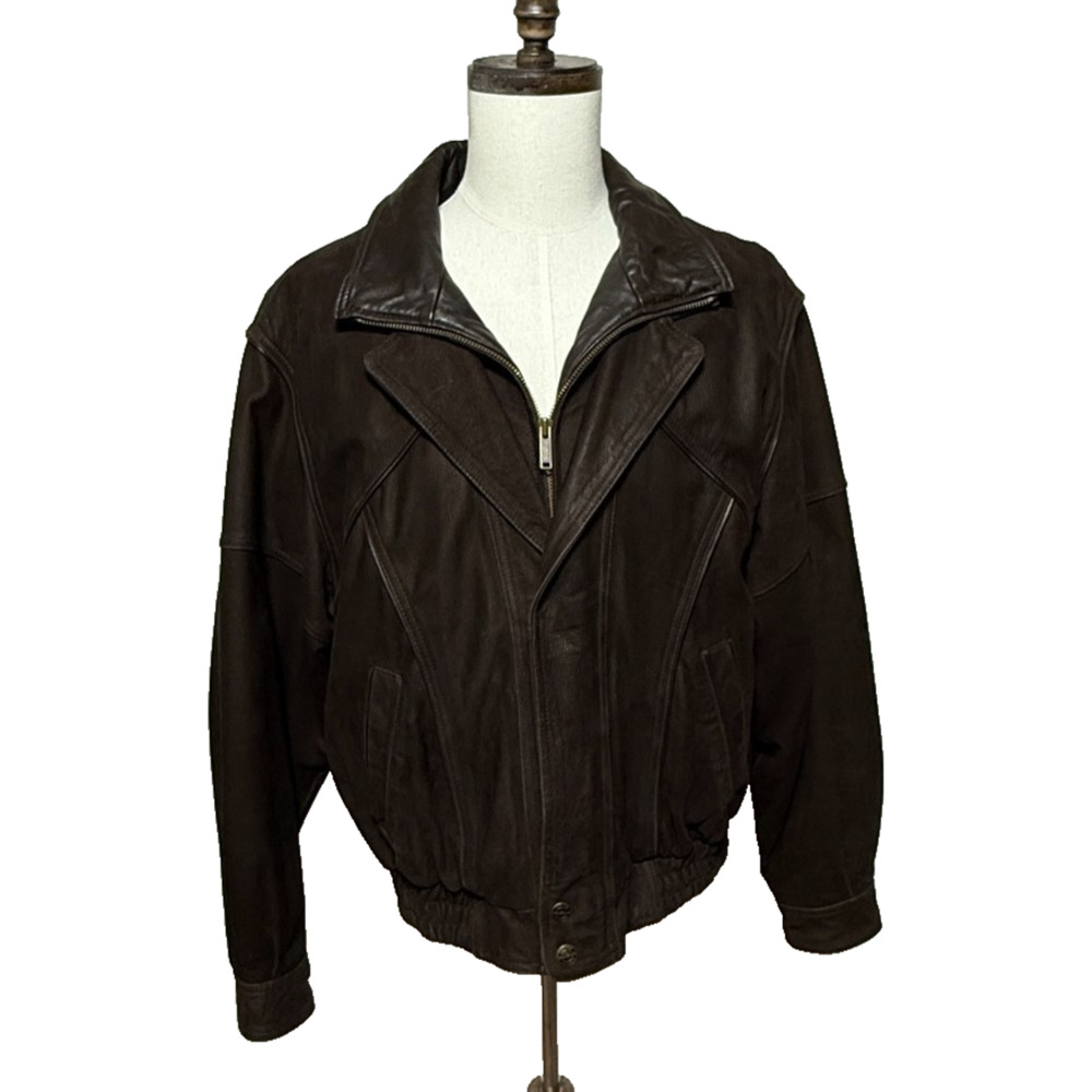 Wilson‎ Leather Jacket Mens XL Brown Zip Out Liner Full Zip Heavy Insulated